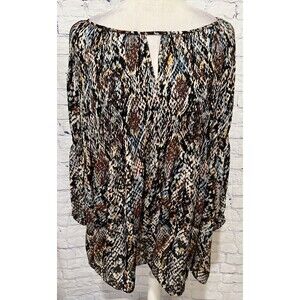 Spense Paisley Tunic Blouse Button Front Bell Sleeve Crinkle Casual Plus Size 2X